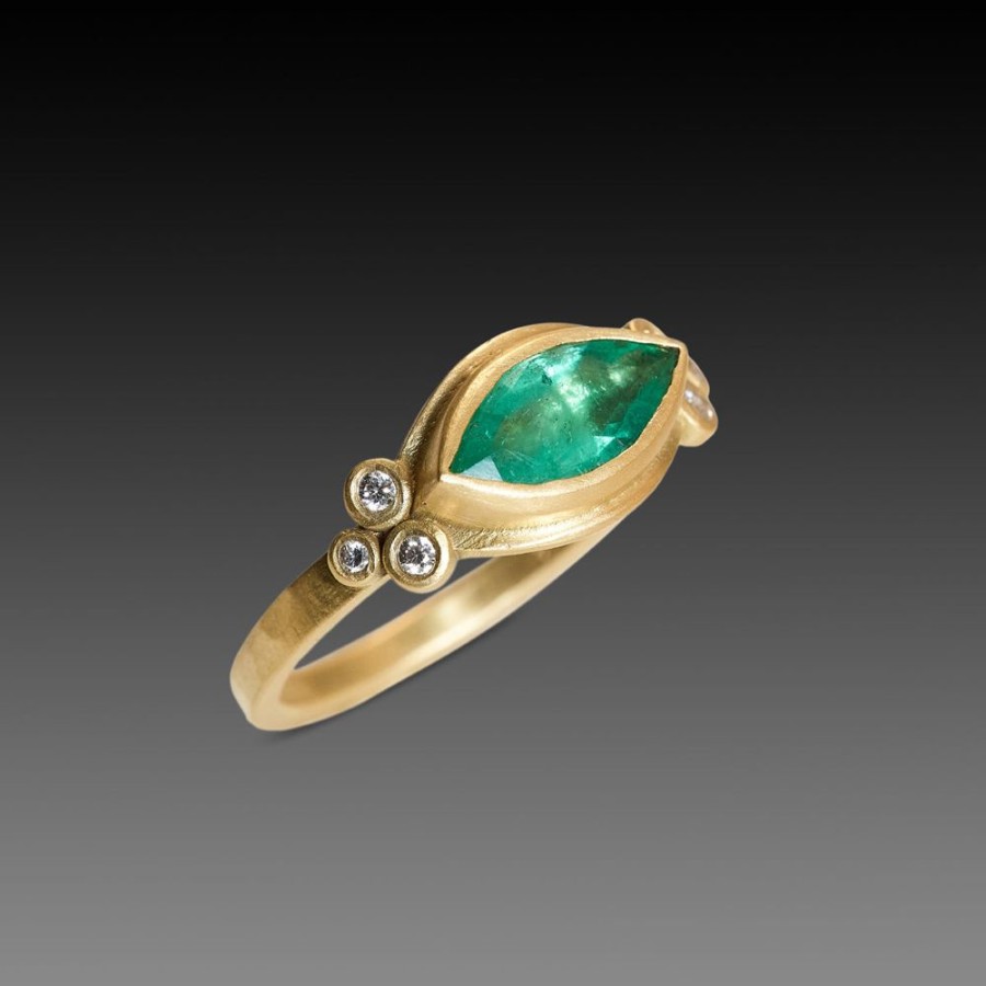 Rings Ananda Khalsa | Marquise Emerald Ring With Diamond Dot Trios