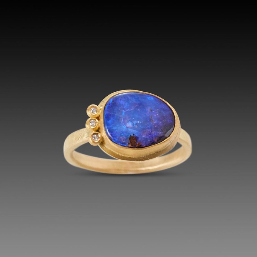 Rings Ananda Khalsa | Organic Australian Boulder Opal Ring With Three Diamonds