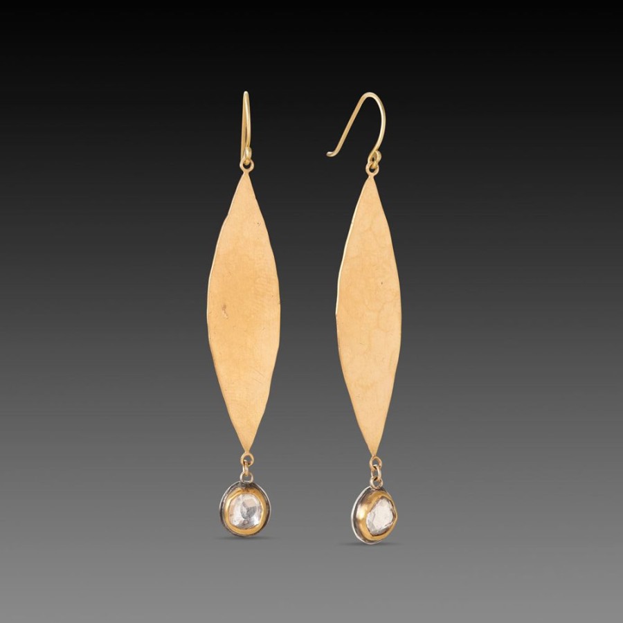 Earrings Ananda Khalsa | Gold Leaf Earrings With Sapphire Drops