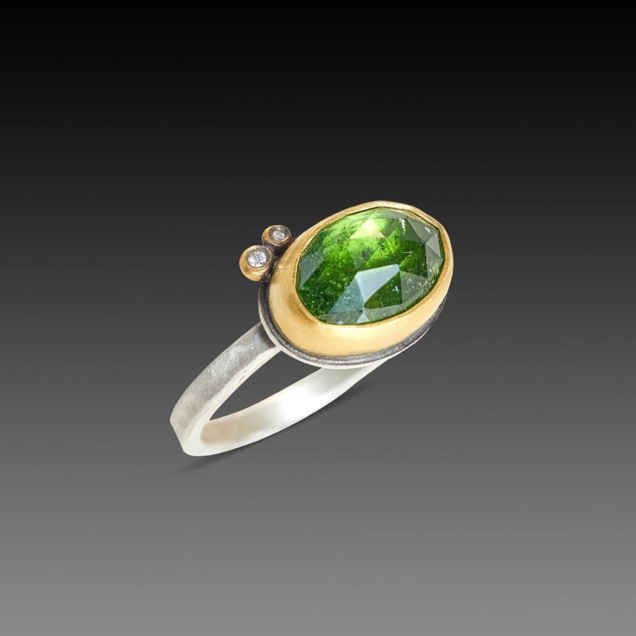 Rings Ananda Khalsa | Green Tourmaline Ring With Diamonds