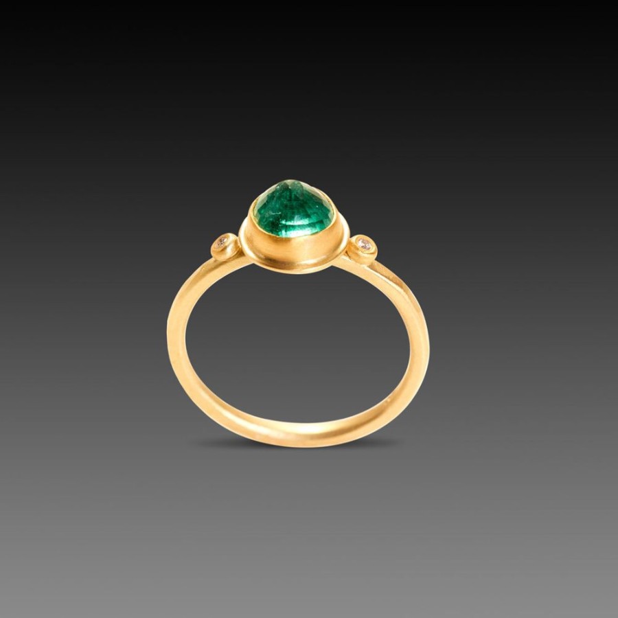 Rings Ananda Khalsa | Round Emerald Ring With Two Diamond Dots