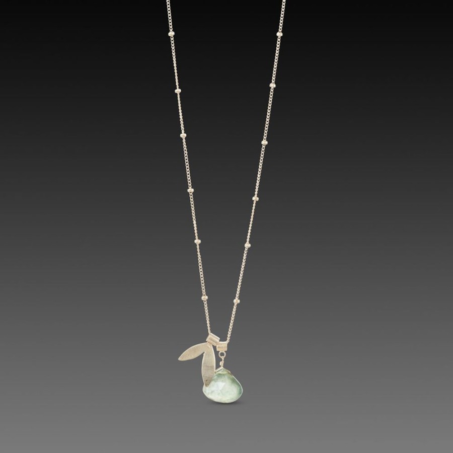 Necklaces Ananda Khalsa | Double Leaf Charm Necklace With Moss Aquamarine