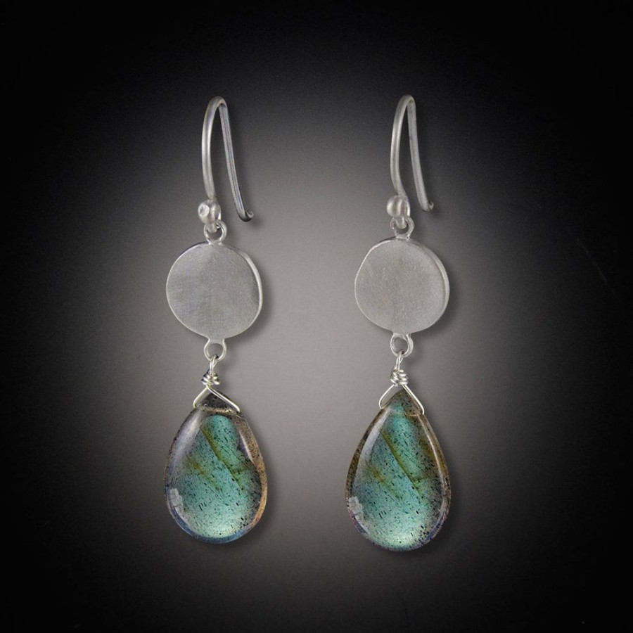 Earrings Ananda Khalsa | Single Disk With Labradorite Drop Earrings