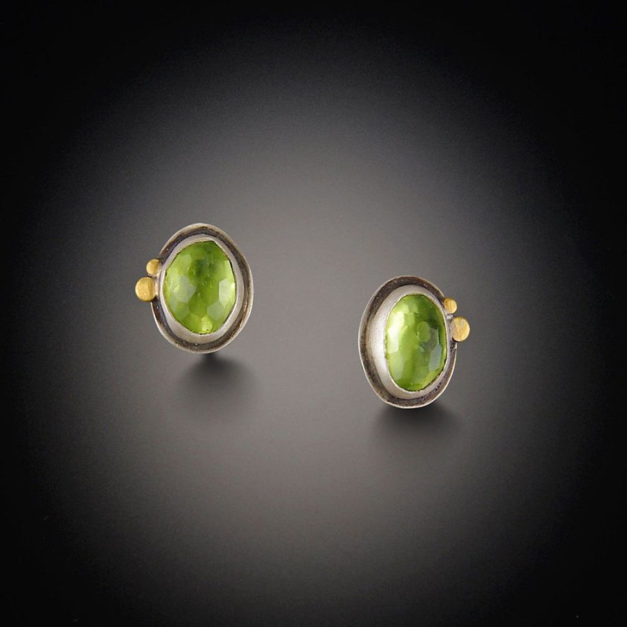 Earrings Ananda Khalsa | Peridot Stud Earrings With Gold Dots