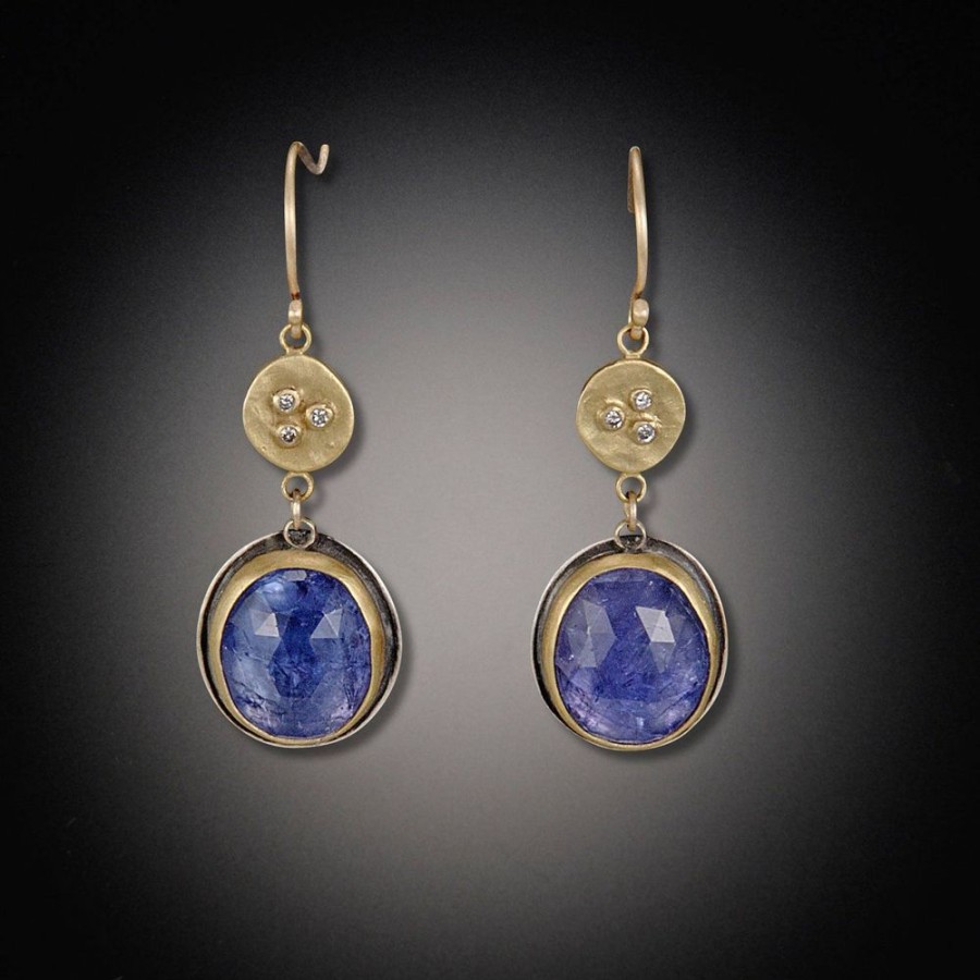 Earrings Ananda Khalsa | Small Diamond Bud Earrings With Rose Cut Tanzanite