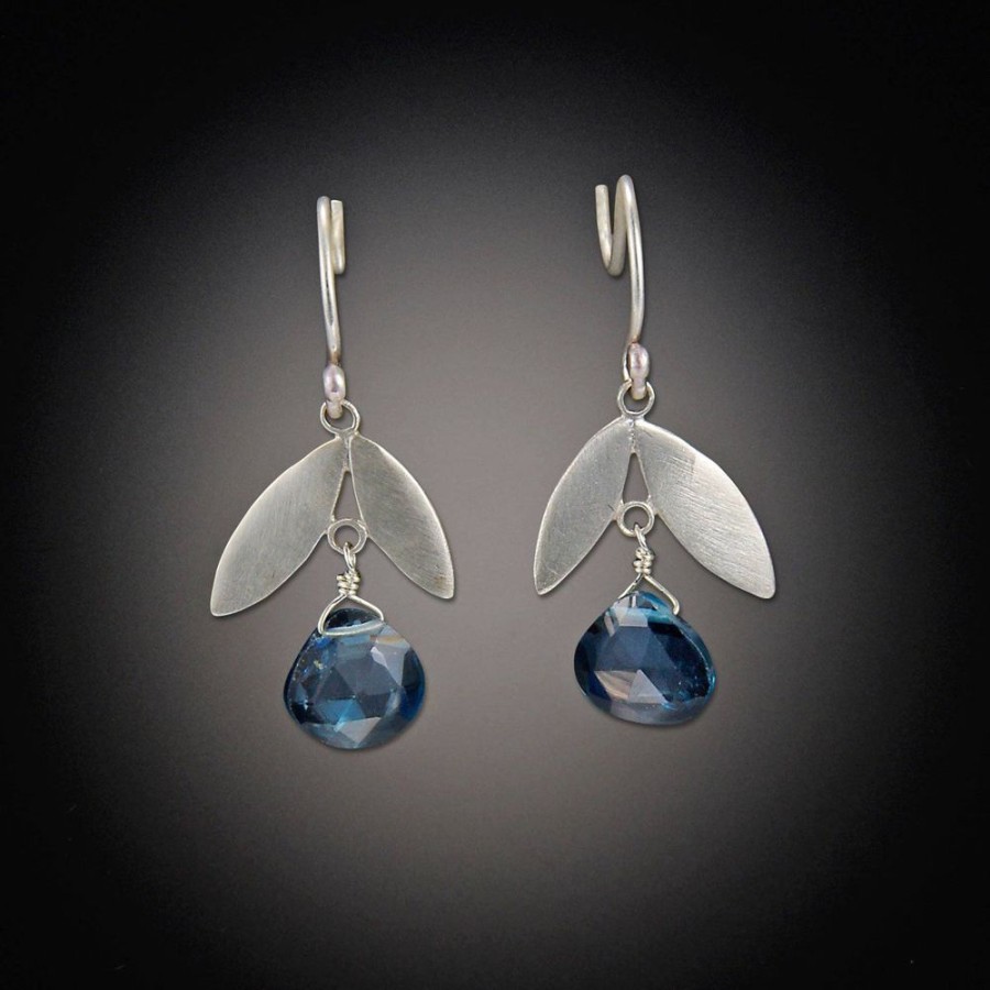 Earrings Ananda Khalsa | Leaf Earrings With Blue Topaz Drops