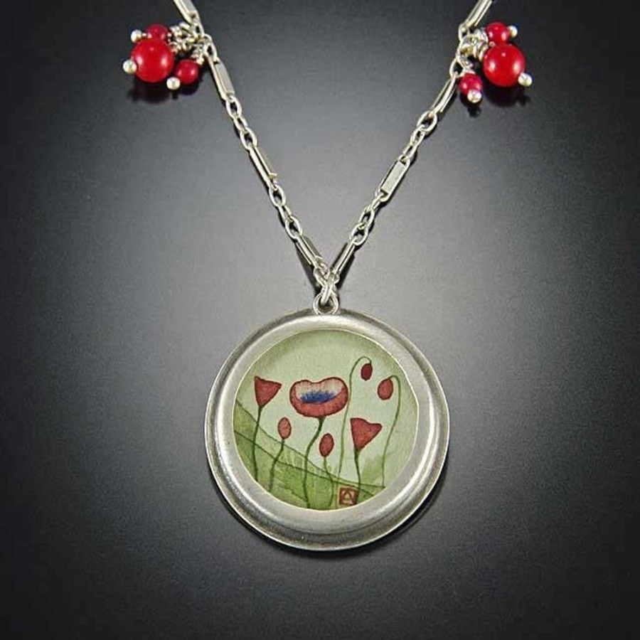 Hand Painted Jewelry Ananda Khalsa | Round Poppy Necklace With Coral