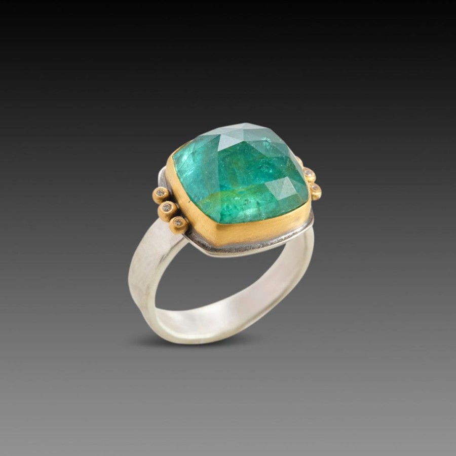 Rings Ananda Khalsa | Green Tourmaline Ring With Diamond Trios