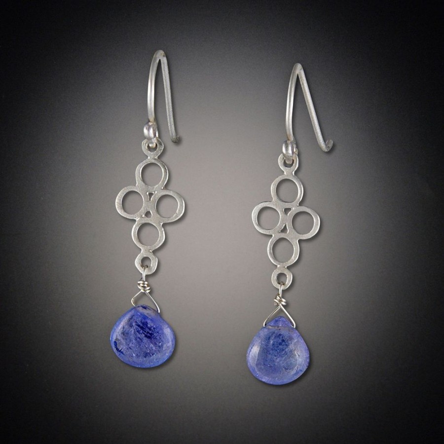 Earrings Ananda Khalsa | Small Open Filigree Earring With Tanzanite Drop