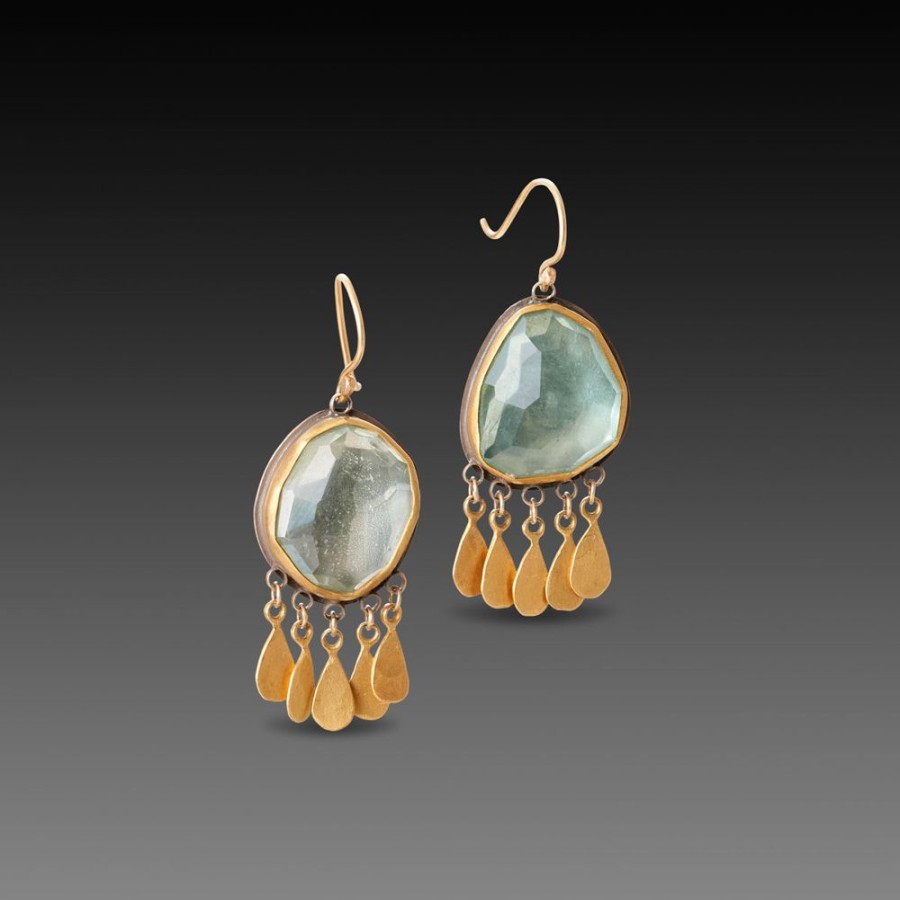 Earrings Ananda Khalsa | Aquamarine Earrings With Gold Fringe