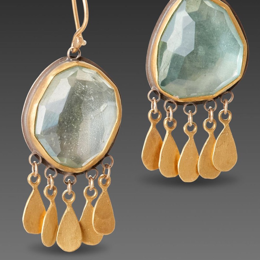 Earrings Ananda Khalsa | Aquamarine Earrings With Gold Fringe