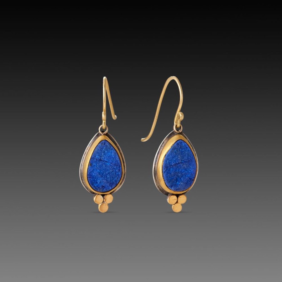 Earrings Ananda Khalsa | Lapis Teardrop Earrings With Gold Trios