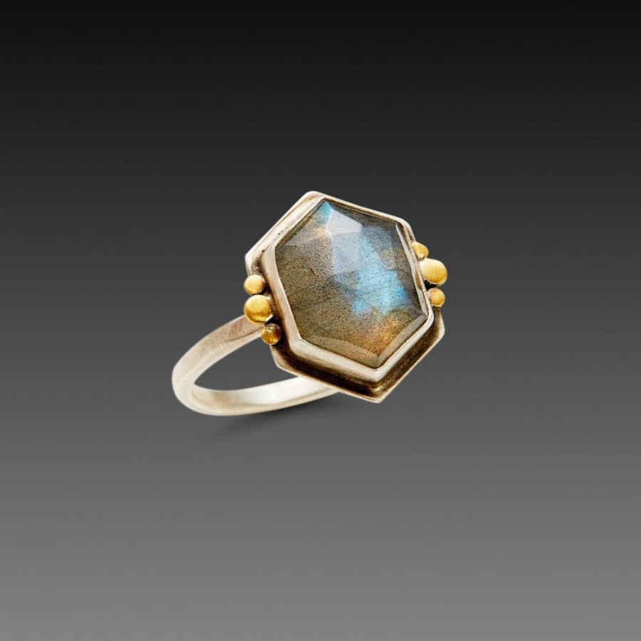 Rings Ananda Khalsa | Geometric Labradorite Ring With Six Gold Dots