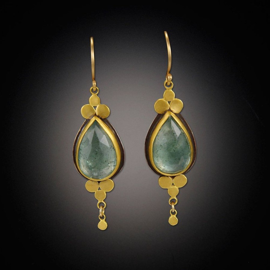 Earrings Ananda Khalsa | Moss Aquamarine Earrings With Gold Trios