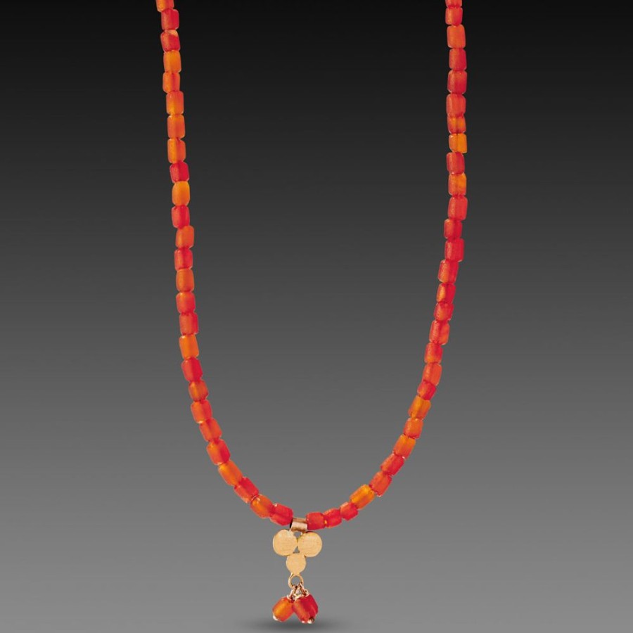 Necklaces Ananda Khalsa | Carnelian Necklace With Gold Trio