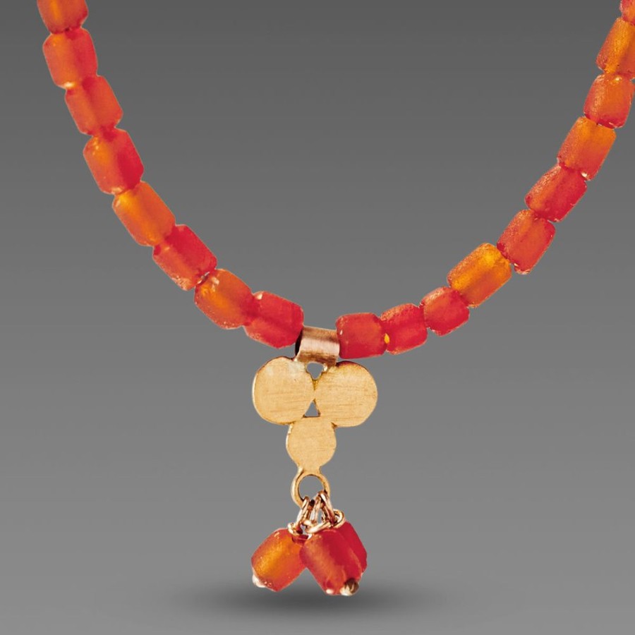 Necklaces Ananda Khalsa | Carnelian Necklace With Gold Trio