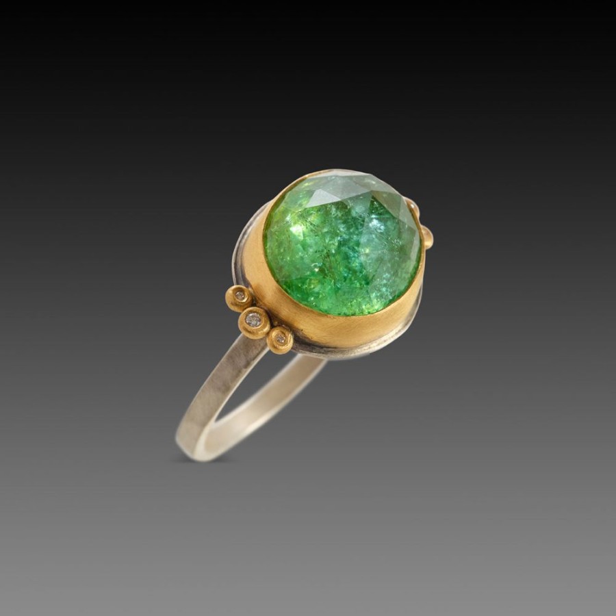 Rings Ananda Khalsa | Oval Tourmaline Ring With Diamond Trios