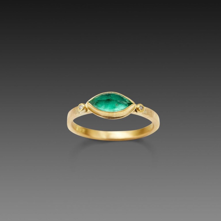 Rings Ananda Khalsa | Marquise Emerald Ring With Two Diamond Dots