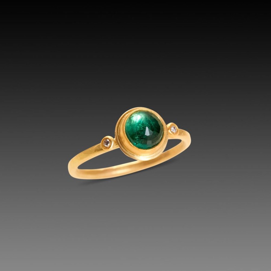 Rings Ananda Khalsa | Round Emerald Ring With Two Diamond Dots