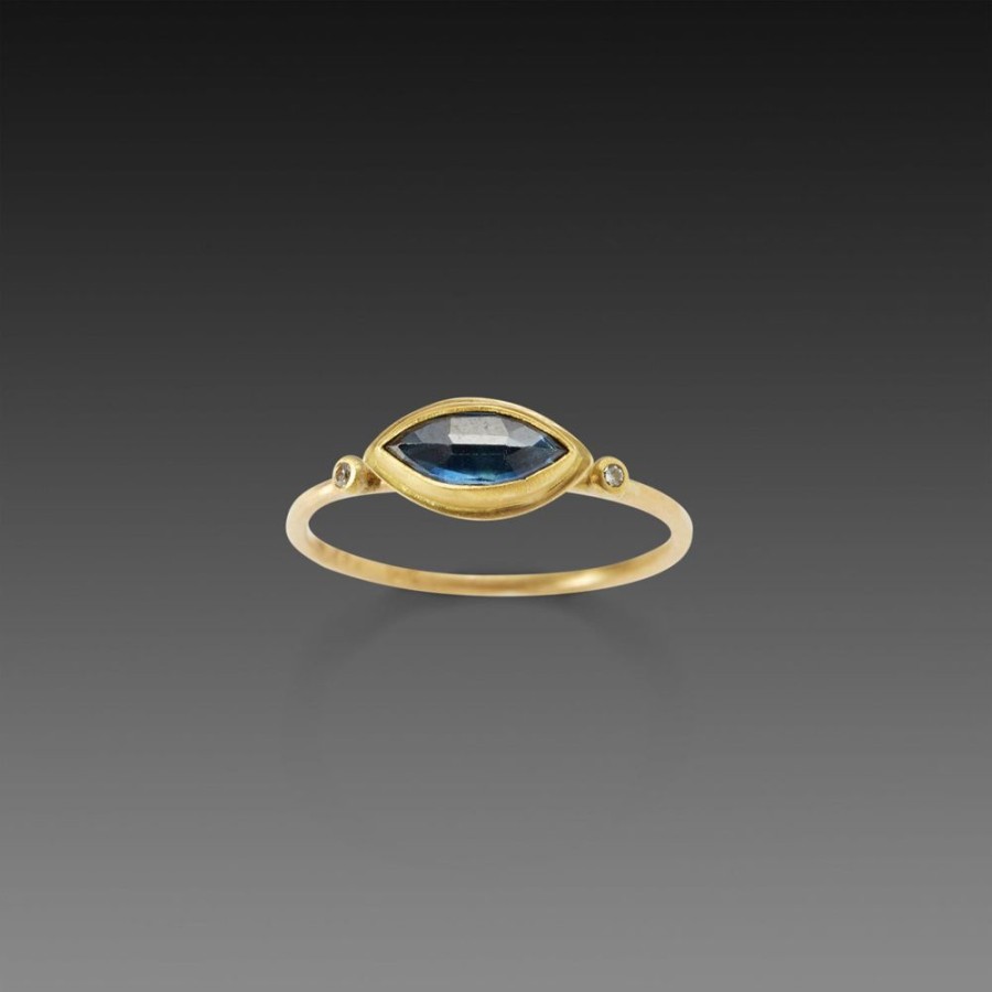 Rings Ananda Khalsa | Marquise Blue Sapphire Ring With Two Diamond Dots