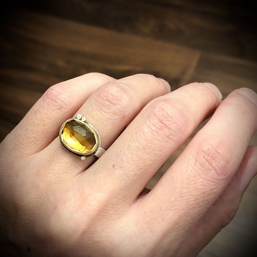 Rings Ananda Khalsa | Citrine Ring With Diamond Dots