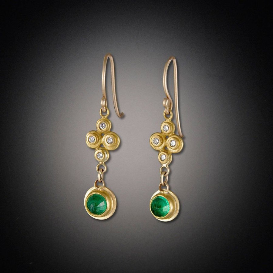 Earrings Ananda Khalsa | Raised Diamond Dots And Rose Cut Emerald Earrings