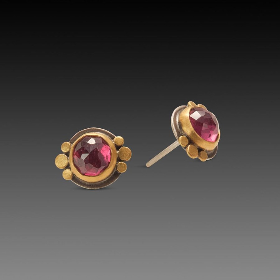 Earrings Ananda Khalsa | Round Rhodolite Garnet Stud Earrings