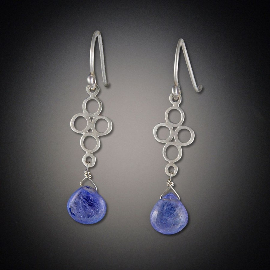 Earrings Ananda Khalsa | Small Open Filigree Earring With Tanzanite Drop