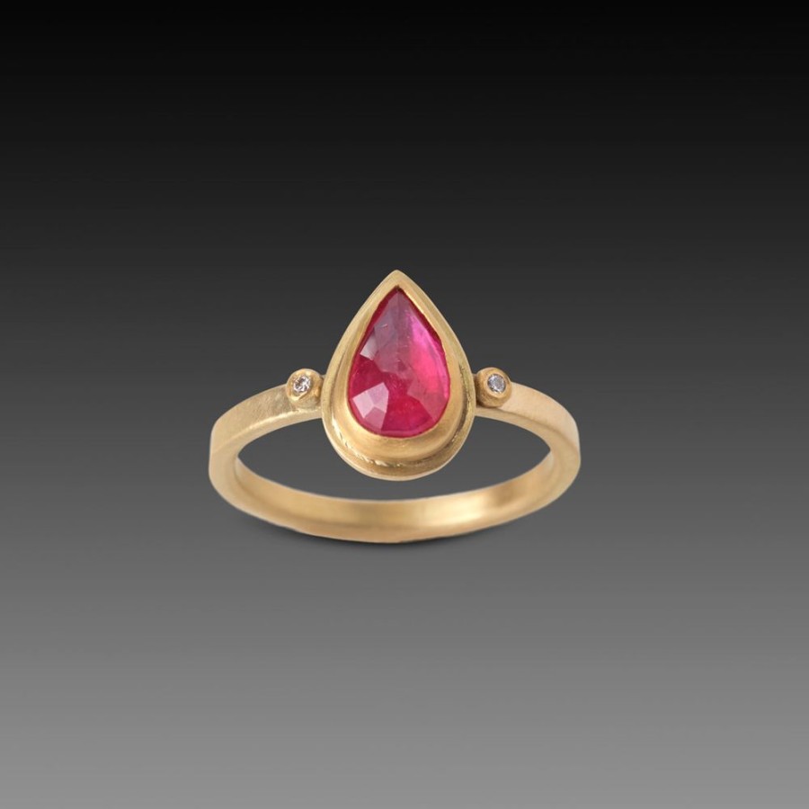 Rings Ananda Khalsa | Teardrop Ruby Ring With Diamond Dots