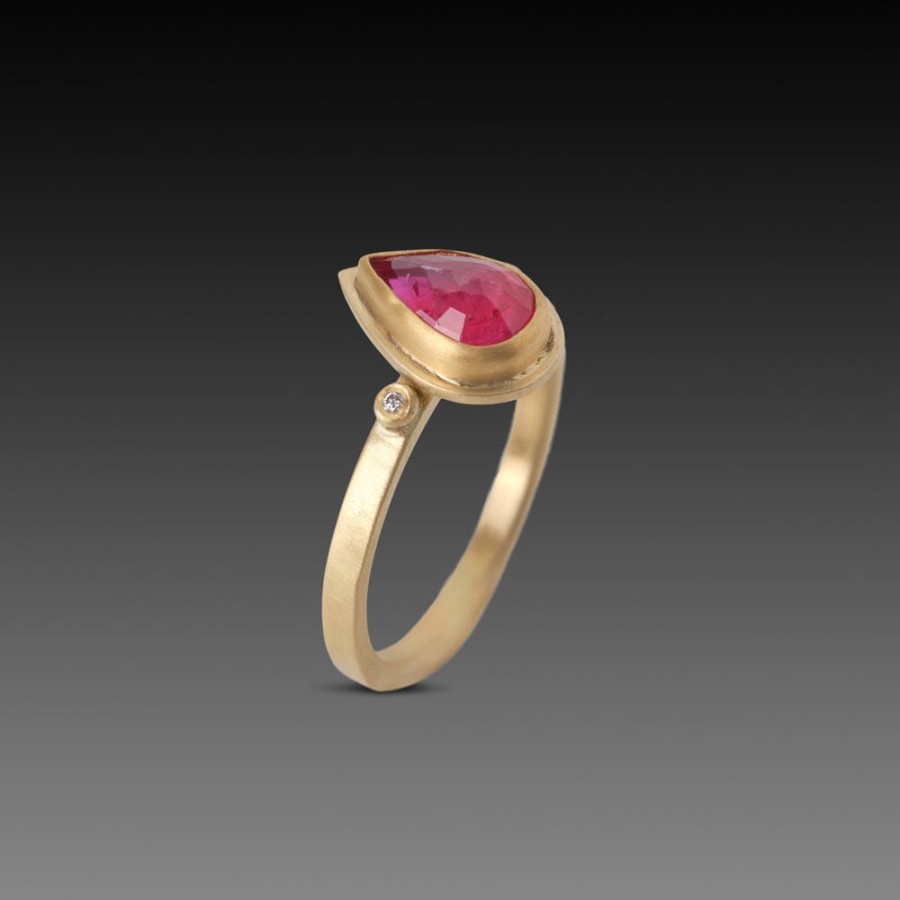 Rings Ananda Khalsa | Teardrop Ruby Ring With Diamond Dots