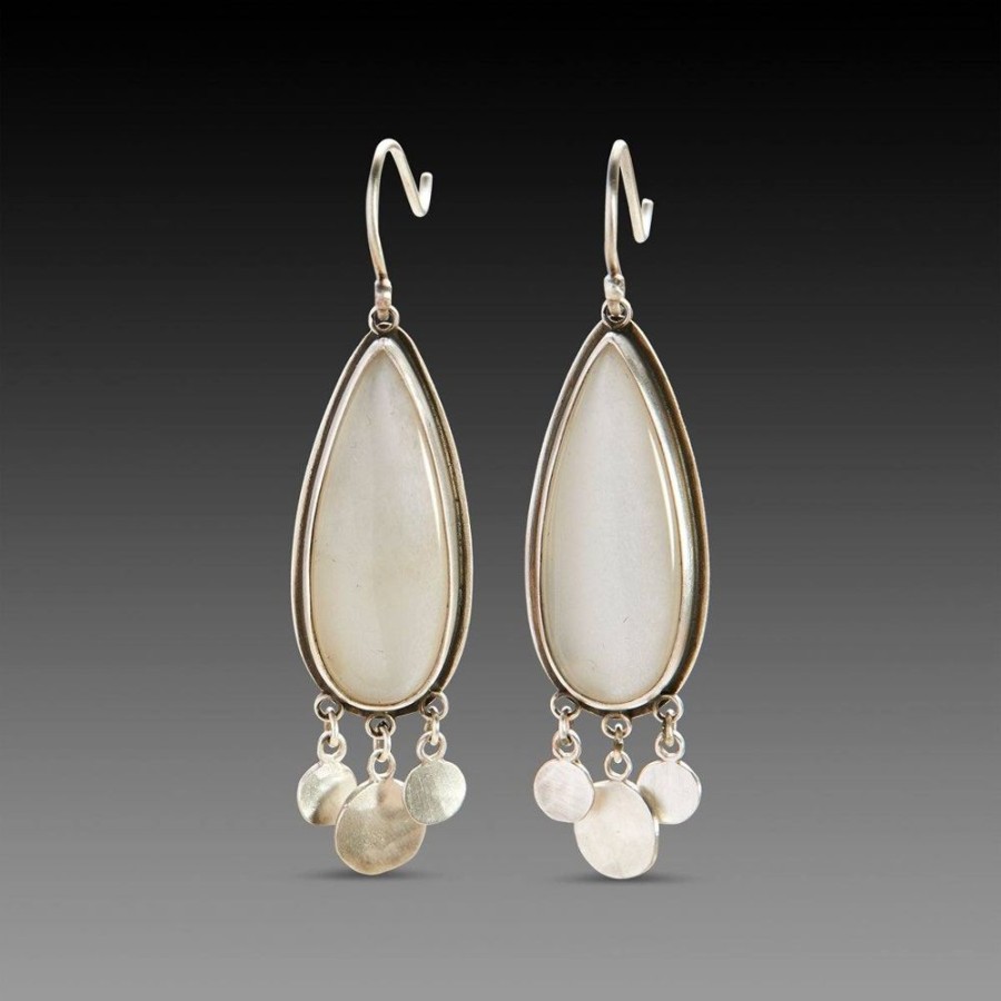 Earrings Ananda Khalsa | Moonstone Teardrop Earrings With Fringe