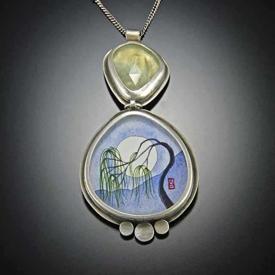 Hand Painted Jewelry Ananda Khalsa | Willow And Rose Cut Prehnite Necklace