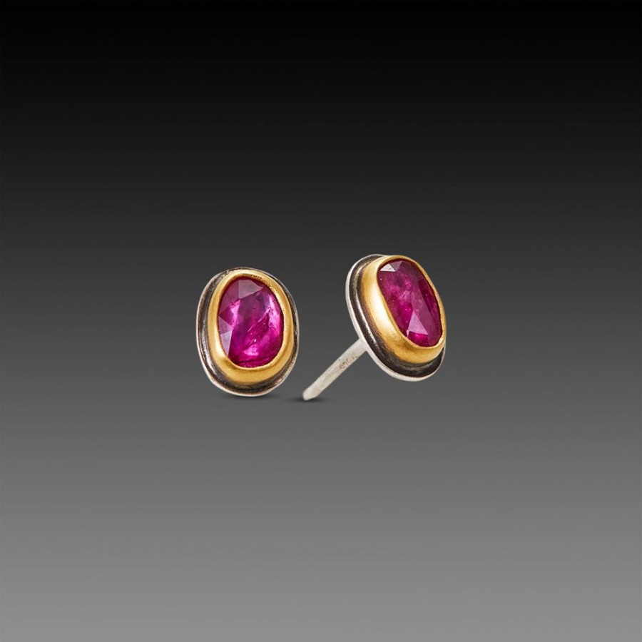 Earrings Ananda Khalsa | Rose Cut Ruby Stud Earrings