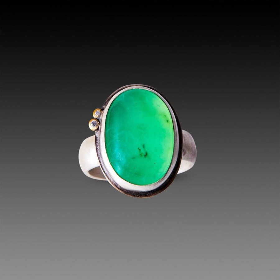 Rings Ananda Khalsa | Chrysoprase Ring With Diamond Dots