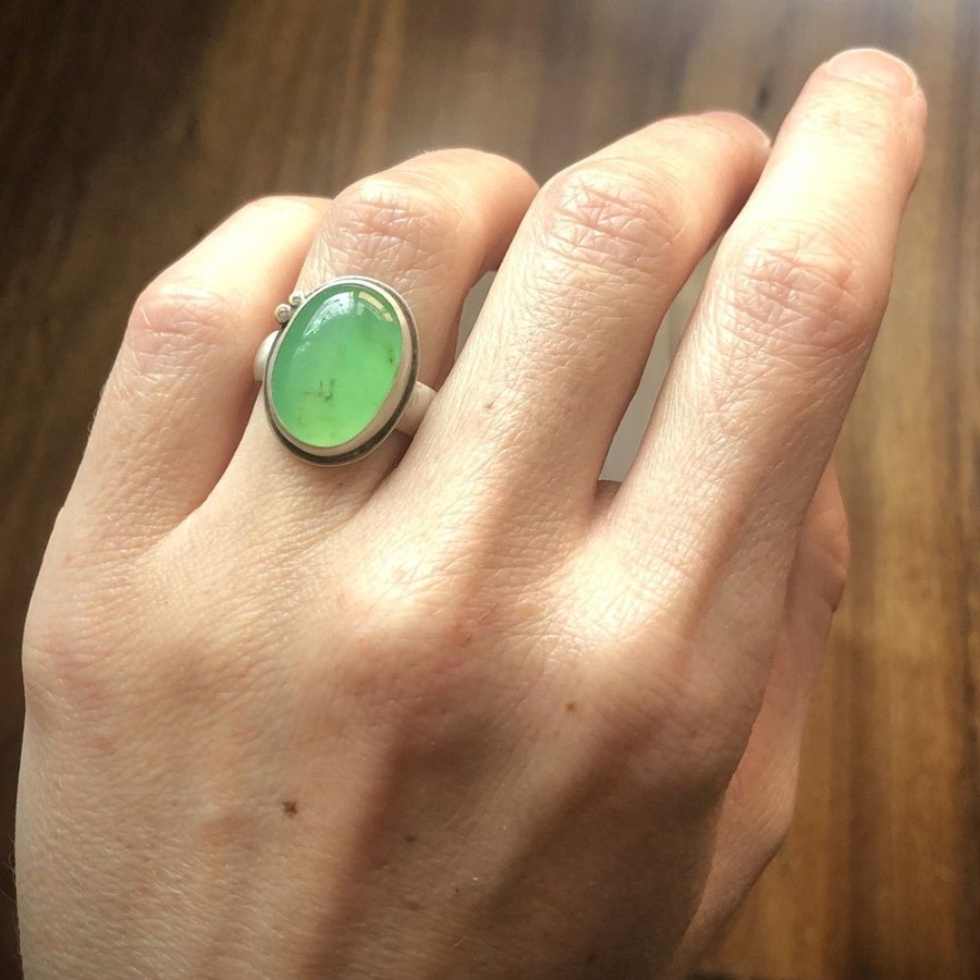 Rings Ananda Khalsa | Chrysoprase Ring With Diamond Dots