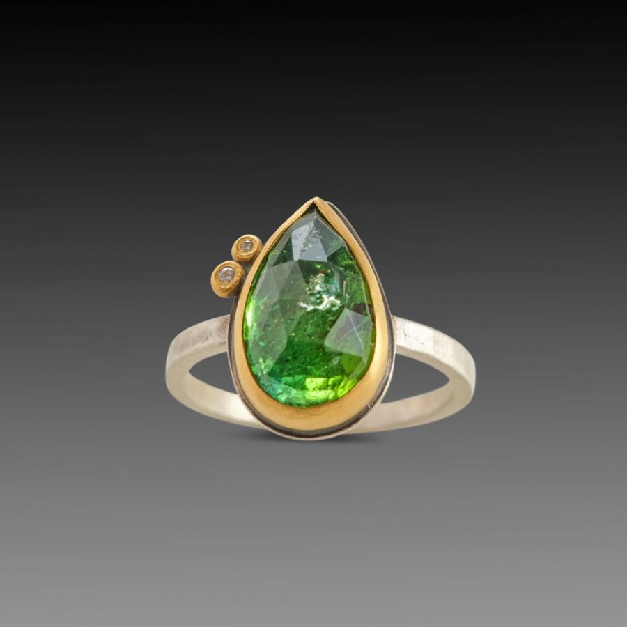 Rings Ananda Khalsa | Tourmaline Teardrop Ring With Diamonds