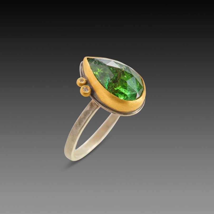 Rings Ananda Khalsa | Tourmaline Teardrop Ring With Diamonds