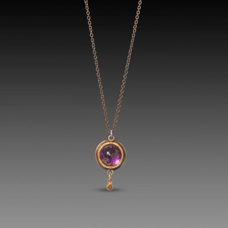 Necklaces Ananda Khalsa | Amethyst & Gold Disk Necklace