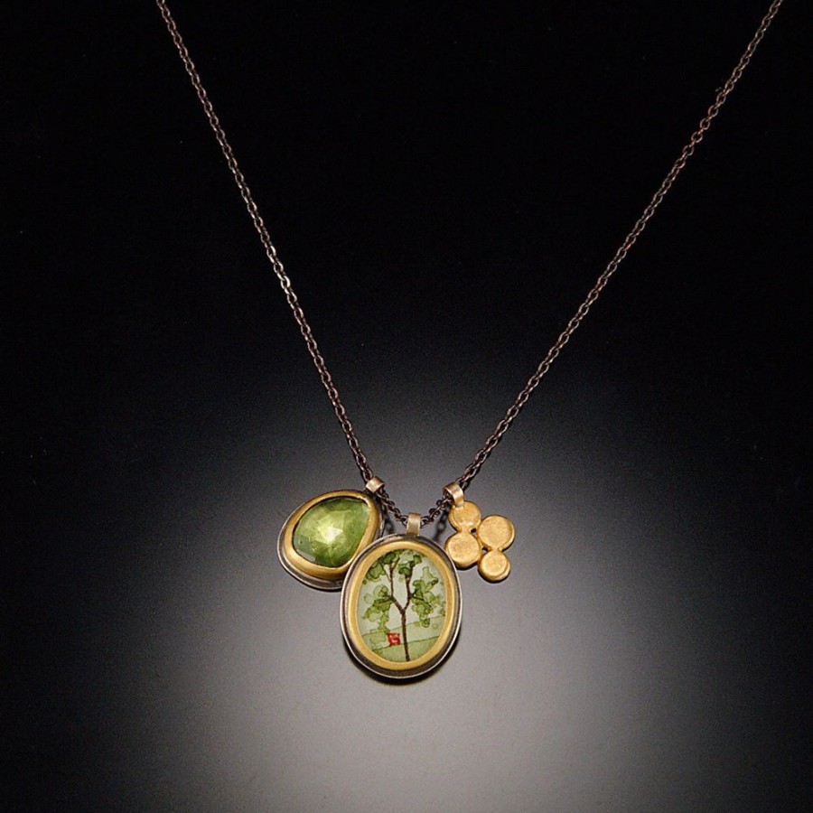 Hand Painted Jewelry Ananda Khalsa | Spring Maple Charm Necklace With Vesuvianite