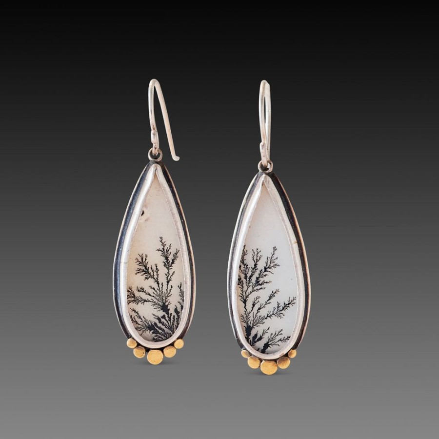 Earrings Ananda Khalsa | Dendritic Agate Earrings With Gold Dots