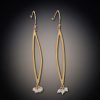 Earrings Ananda Khalsa | Gold Long Open Leaf Earrings With Pearl Clusters