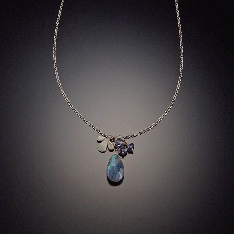 Necklaces Ananda Khalsa | Labradorite Necklace With Leaf Trio And Iolite Cluster