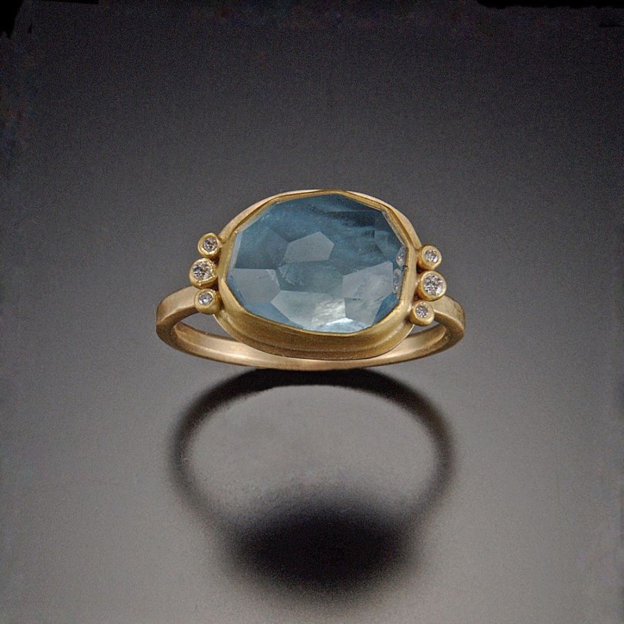 Rings Ananda Khalsa | Rose Cut Aquamarine Ring With Six Diamonds