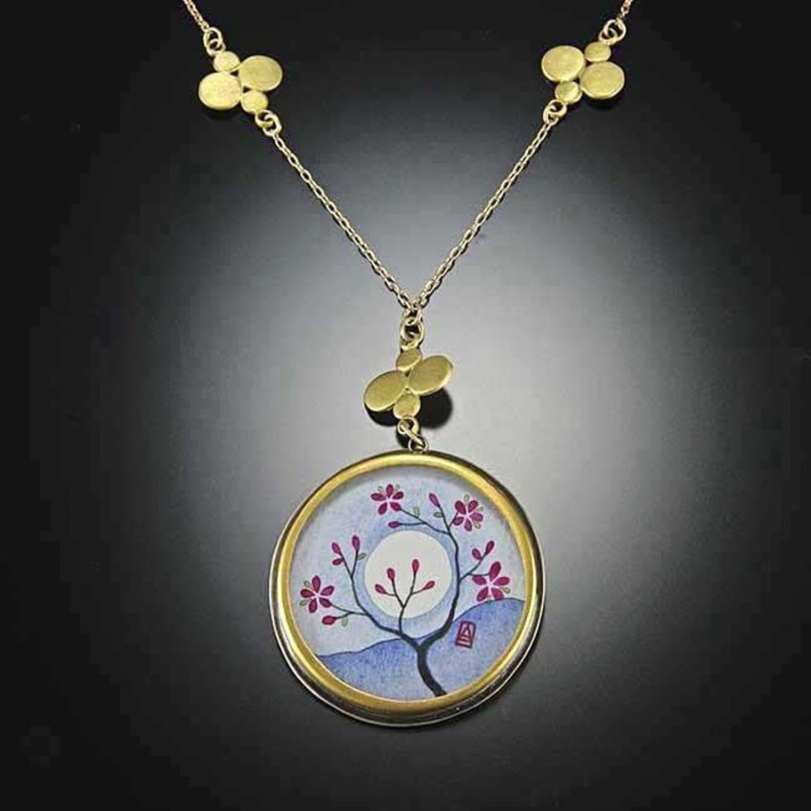 Hand Painted Jewelry Ananda Khalsa | Plum Blossom Necklace With Gold Charms