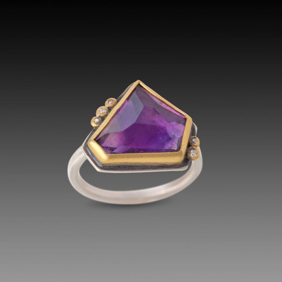 Rings Ananda Khalsa | Geometric Amethyst Ring With Five Diamonds