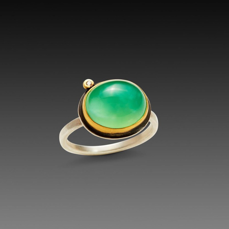 Rings Ananda Khalsa | Smooth Oval Chrysoprase Ring With Diamond