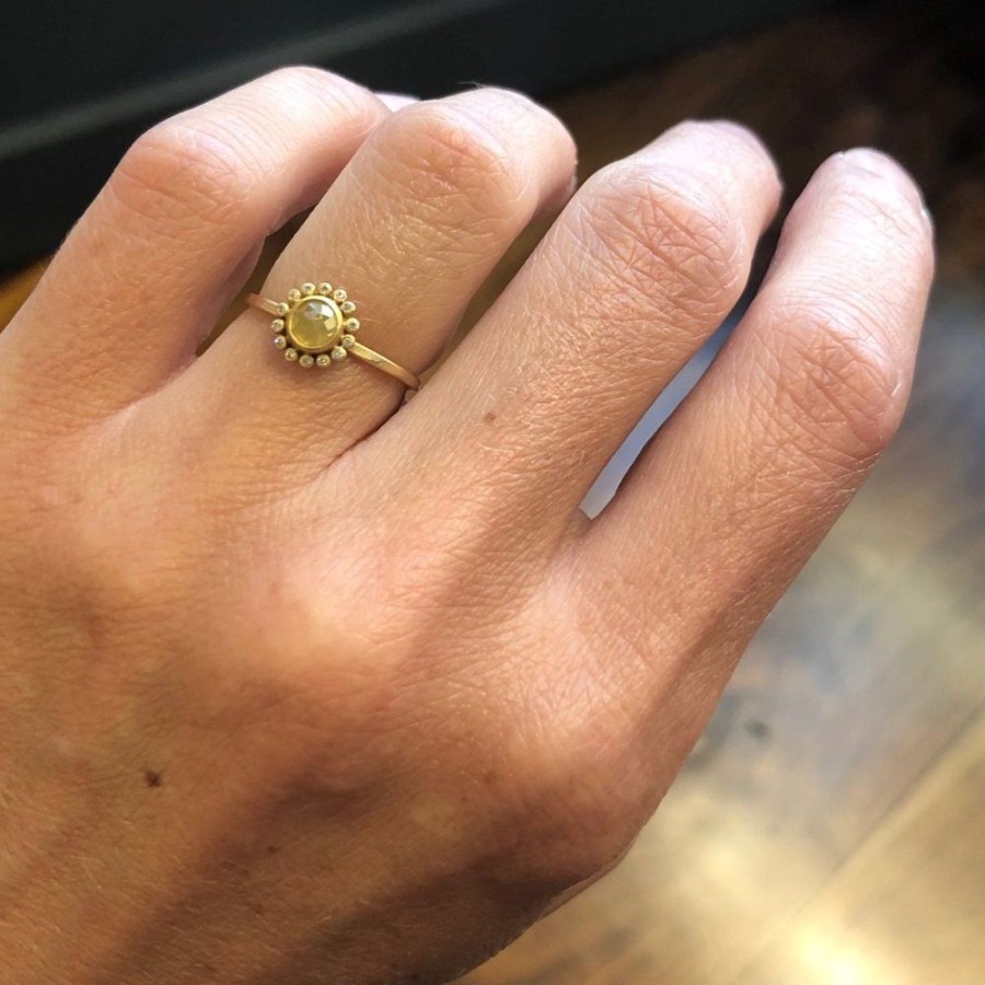 Rings Ananda Khalsa | Yellow Diamond Ring With Diamond Halo