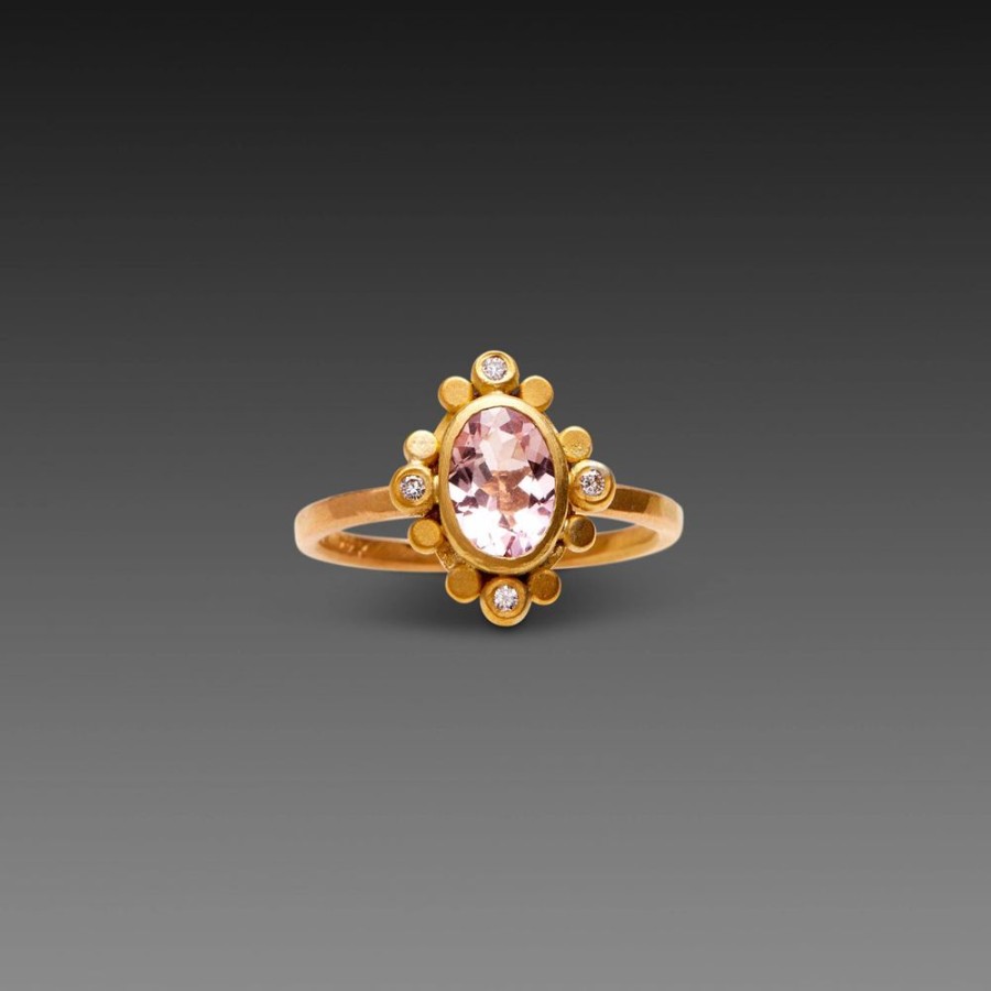 Rings Ananda Khalsa | Morganite Ring With Diamond Trios