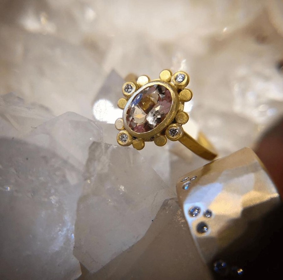 Rings Ananda Khalsa | Morganite Ring With Diamond Trios