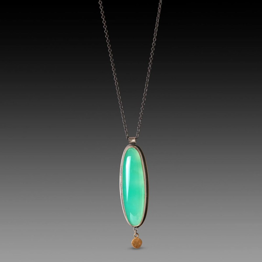 Necklaces Ananda Khalsa | Oval Chrysoprase Necklace With Gold Drop